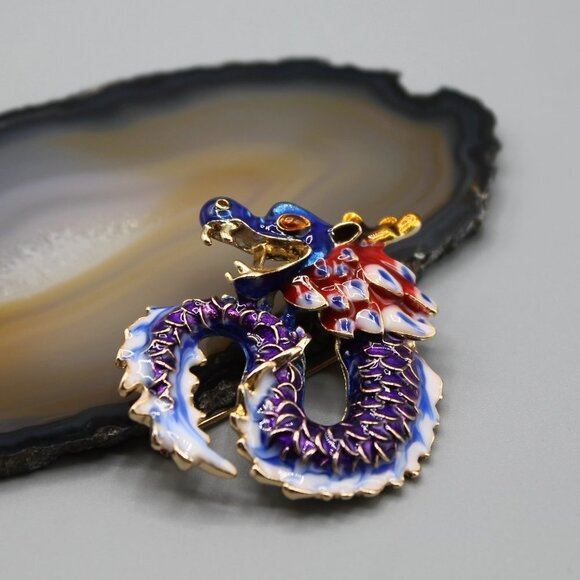 Jewelry - Chinese dragon pin brooch pendant jewelry fashion yellow gold purple blue new